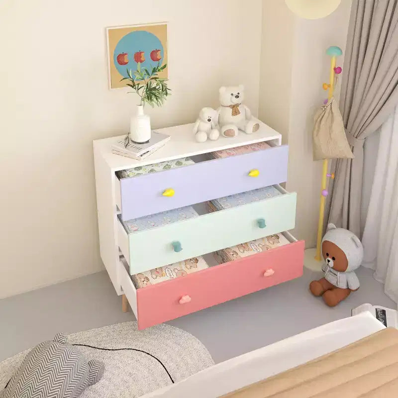 Commode 3 tiroirs pour enfants avec bords festonnés - Table de chevet pour chambre de bébé, chambre d'enfant, chambre à coucher