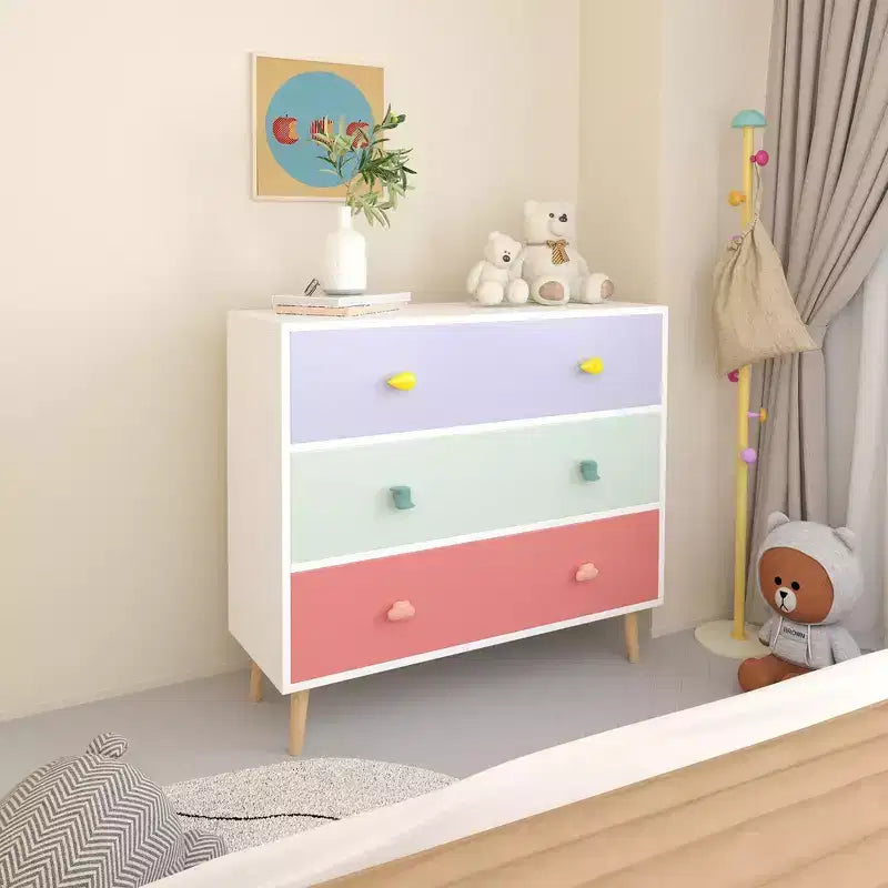 Commode 3 tiroirs pour enfants avec bords festonnés - Table de chevet pour chambre de bébé, chambre d'enfant, chambre à coucher