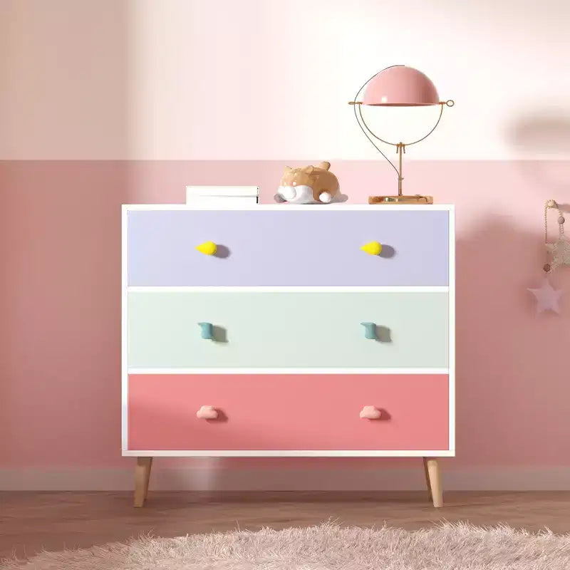 Commode 3 tiroirs pour enfants avec bords festonnés - Table de chevet pour chambre de bébé, chambre d'enfant, chambre à coucher