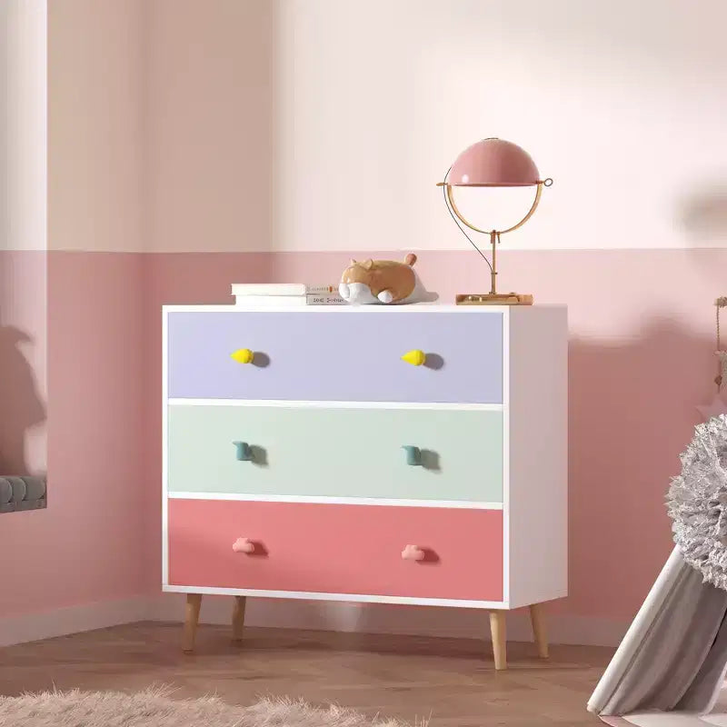 Commode 3 tiroirs pour enfants avec bords festonnés - Table de chevet pour chambre de bébé, chambre d'enfant, chambre à coucher