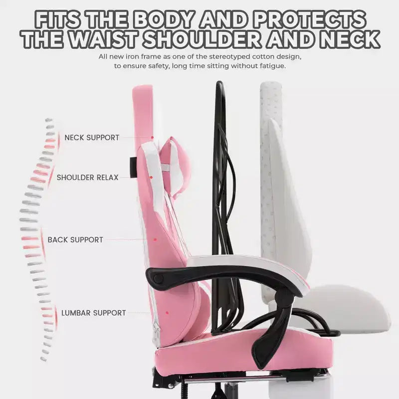 Chaise de jeu pivotante à 360° TUYOHW polyvalente, chaises de bureau réglables avec roulettes, dossier inclinable et repose-pieds, chaises de jeu vidéo ergonomiques, 136 kg max.