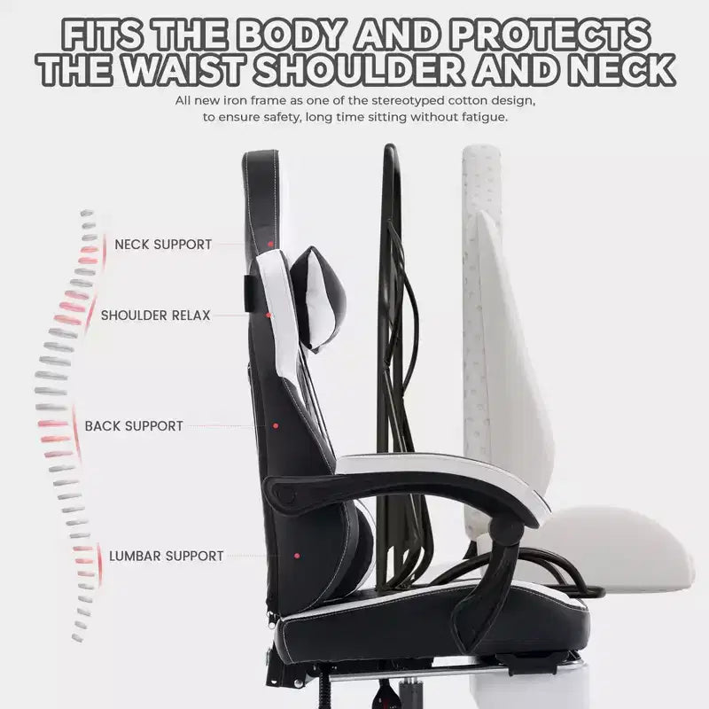Chaise de jeu pivotante à 360° TUYOHW polyvalente, chaises de bureau réglables avec roulettes, dossier inclinable et repose-pieds, chaises de jeu vidéo ergonomiques, 136 kg max.