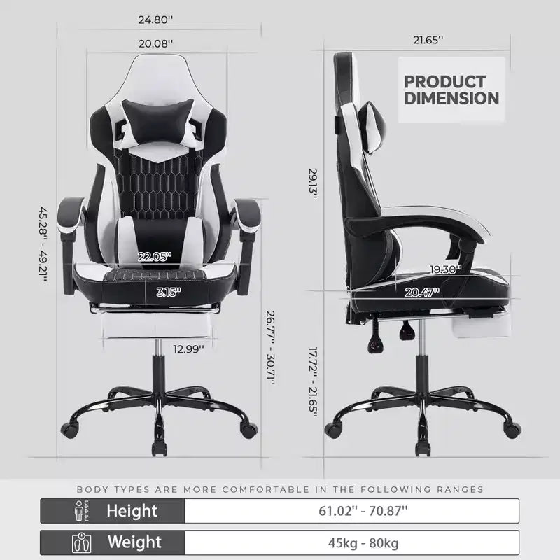 Chaise de jeu pivotante à 360° TUYOHW polyvalente, chaises de bureau réglables avec roulettes, dossier inclinable et repose-pieds, chaises de jeu vidéo ergonomiques, 136 kg max.