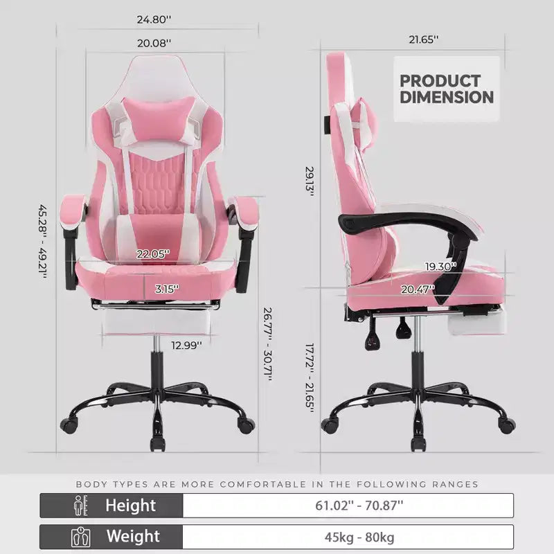 Chaise de jeu pivotante à 360° TUYOHW polyvalente, chaises de bureau réglables avec roulettes, dossier inclinable et repose-pieds, chaises de jeu vidéo ergonomiques, 136 kg max.