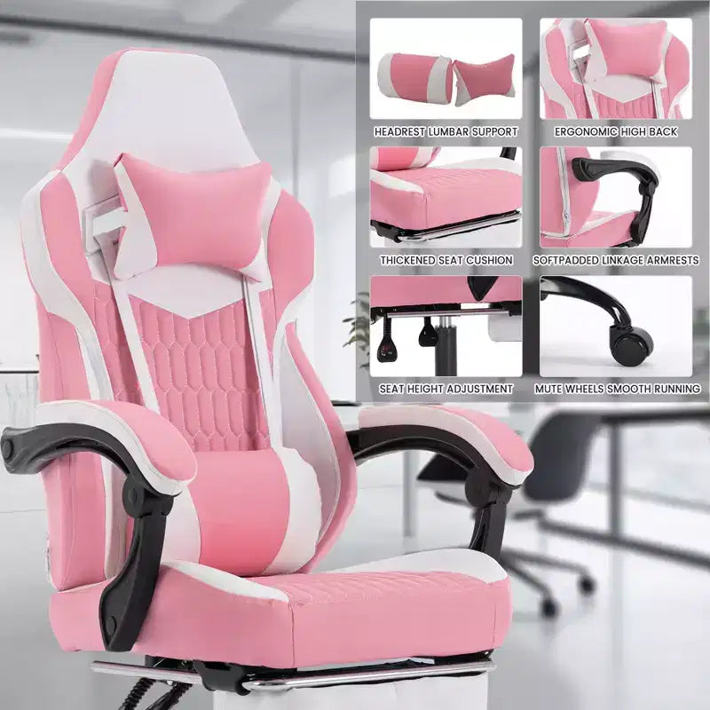 Chaise de jeu pivotante à 360° TUYOHW polyvalente, chaises de bureau réglables avec roulettes, dossier inclinable et repose-pieds, chaises de jeu vidéo ergonomiques, 136 kg max.