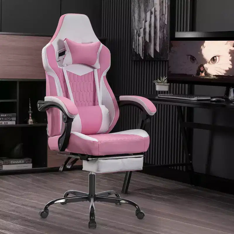 Chaise de jeu pivotante à 360° TUYOHW polyvalente, chaises de bureau réglables avec roulettes, dossier inclinable et repose-pieds, chaises de jeu vidéo ergonomiques, 136 kg max.