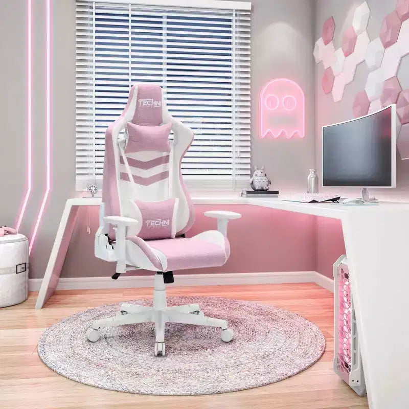 TUYOHW 300lbs Swivel Gaming Chair with Adjustable Height,Lumbar&Head Pillow,Wheels,Ergonomics Office Chairs Video Game Chaise for Office&Home