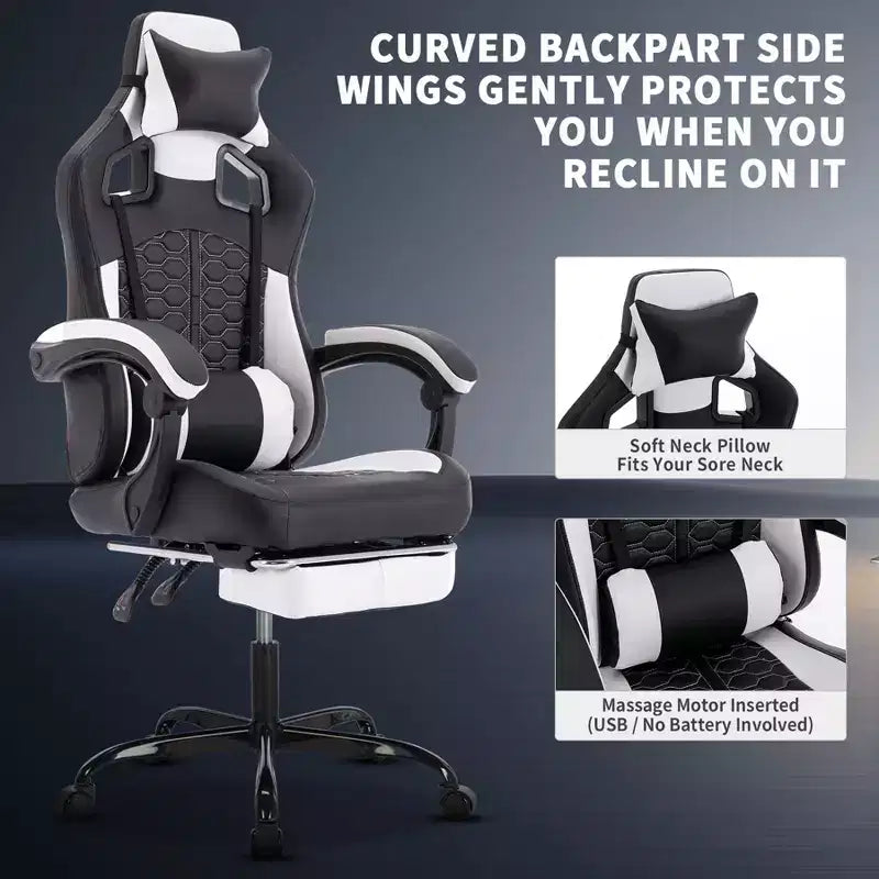 TUYOHW Swivel Gaming Chair Office Chairs with Wheels,Reclining Back,Adjustable Seat Height&Footrest,Ergonomics Video Game Chairs,300lbs Max