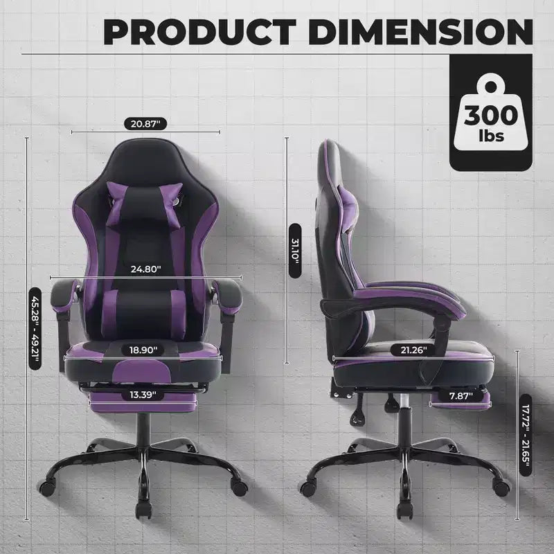 TUYOHW 360Swivel Gaming Chair Office Chairs with Wheels,Reclining Back,Adjustable Seat Height&Footrest,Ergonomics Video Game Chairs,300lbs Max