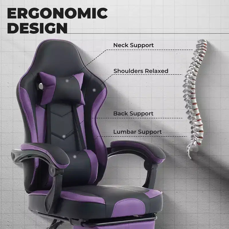 TUYOHW 360Swivel Gaming Chair Office Chairs with Wheels,Reclining Back,Adjustable Seat Height&Footrest,Ergonomics Video Game Chairs,300lbs Max