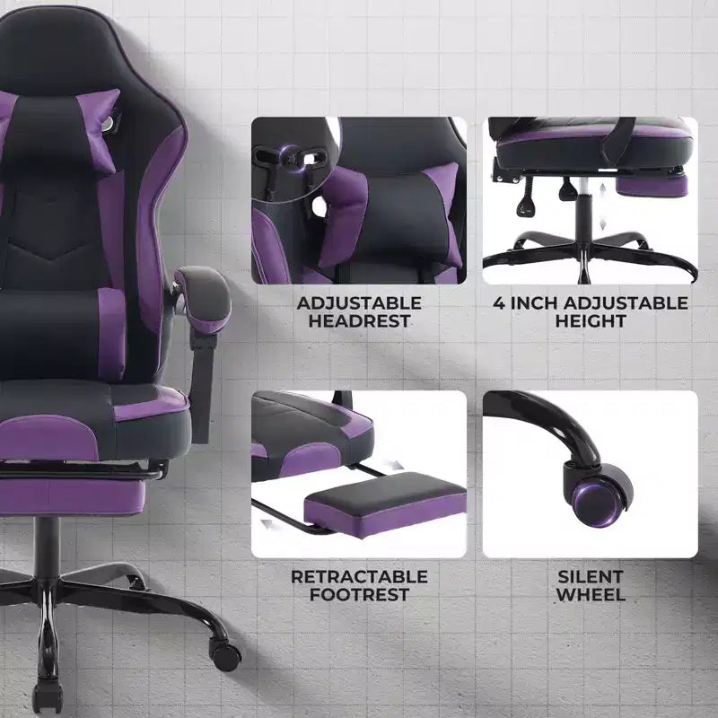 TUYOHW 360Swivel Gaming Chair Office Chairs with Wheels,Reclining Back,Adjustable Seat Height&Footrest,Ergonomics Video Game Chairs,300lbs Max