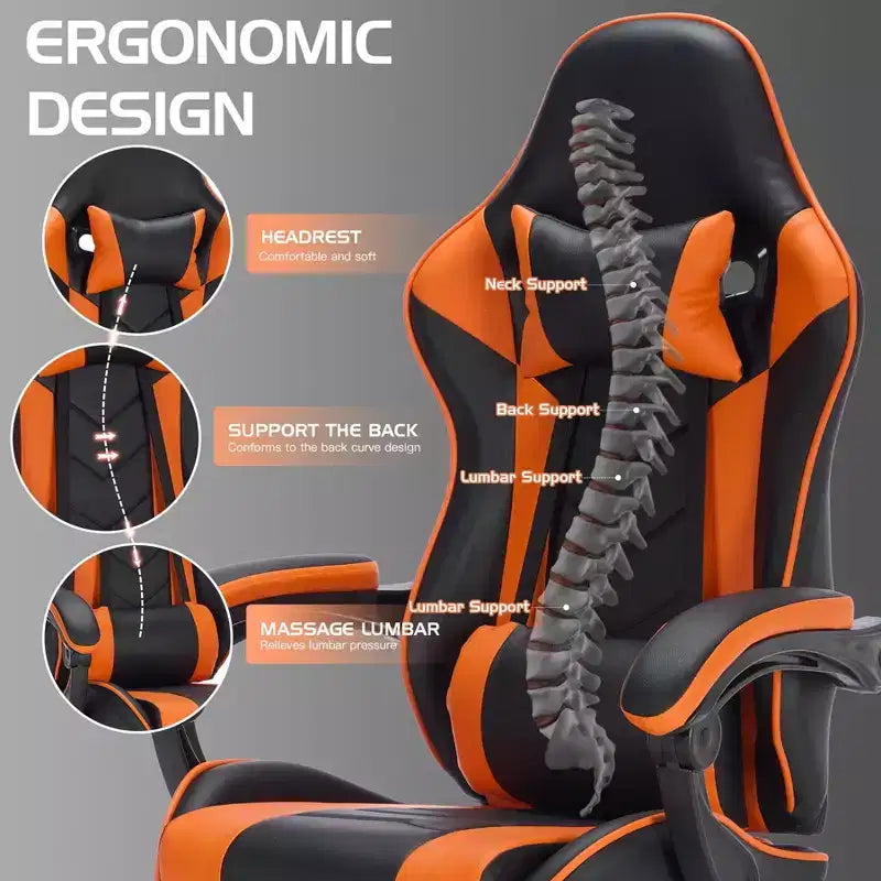 TUYOHW 360Swivel Gaming Chair Office Chairs with Wheels,Reclining Back,Adjustable Seat Height&Footrest,Ergonomics Video Game Chairs,300lbs Max