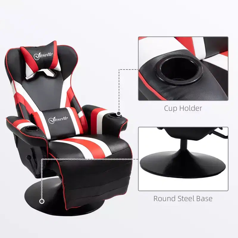 Chaise de jeu inclinable TUYOHW 90-130 avec plaque de base pivotante et porte-gobelet, chaises de jeu vidéo pivotantes à 360° avec oreiller de tête et lombaire, repose-pieds
