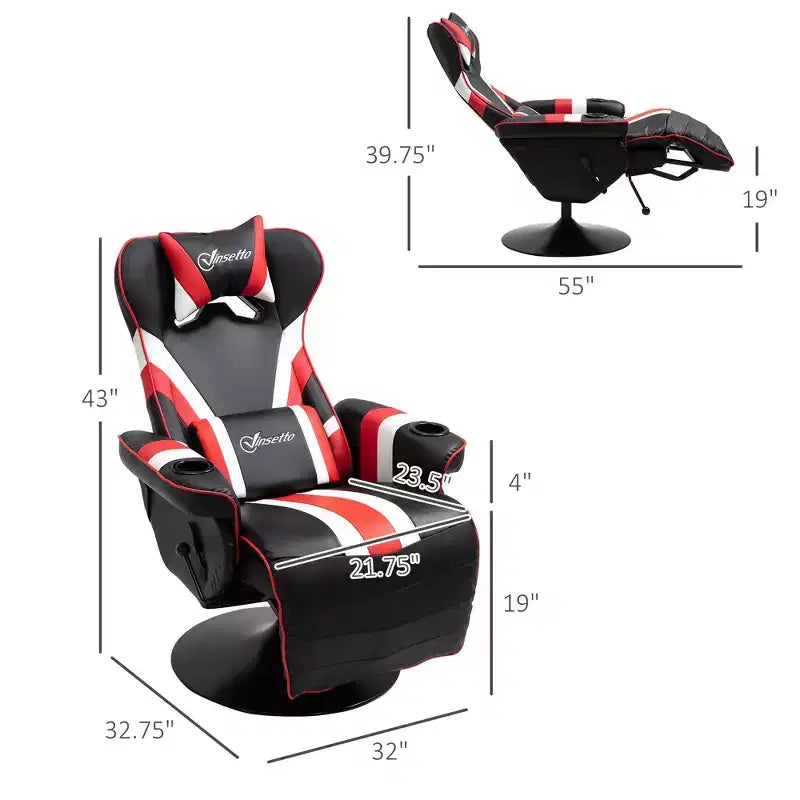 Chaise de jeu inclinable TUYOHW 90-130 avec plaque de base pivotante et porte-gobelet, chaises de jeu vidéo pivotantes à 360° avec oreiller de tête et lombaire, repose-pieds