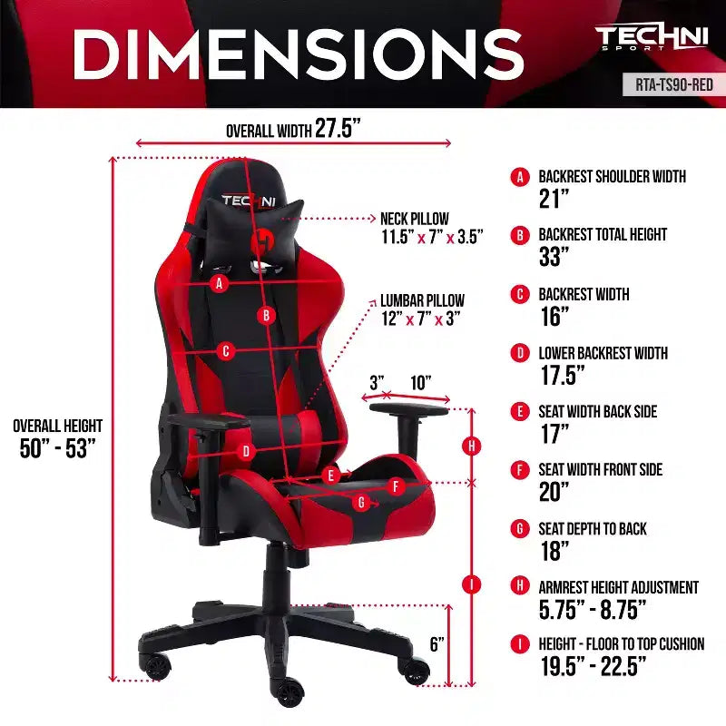 Chaise de jeu ergonomique réglable TUYOHW, chaises de bureau pivotantes à 360° avec oreiller cervical et lombaire, chaise inclinable de 90 à 150° pour le bureau et la maison, 113 kg max, rouge