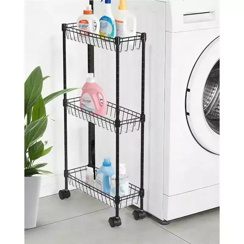 Chariot de rangement fin à roulettes – Paniers métalliques à 3 ou 4 niveaux, étagères réglables
