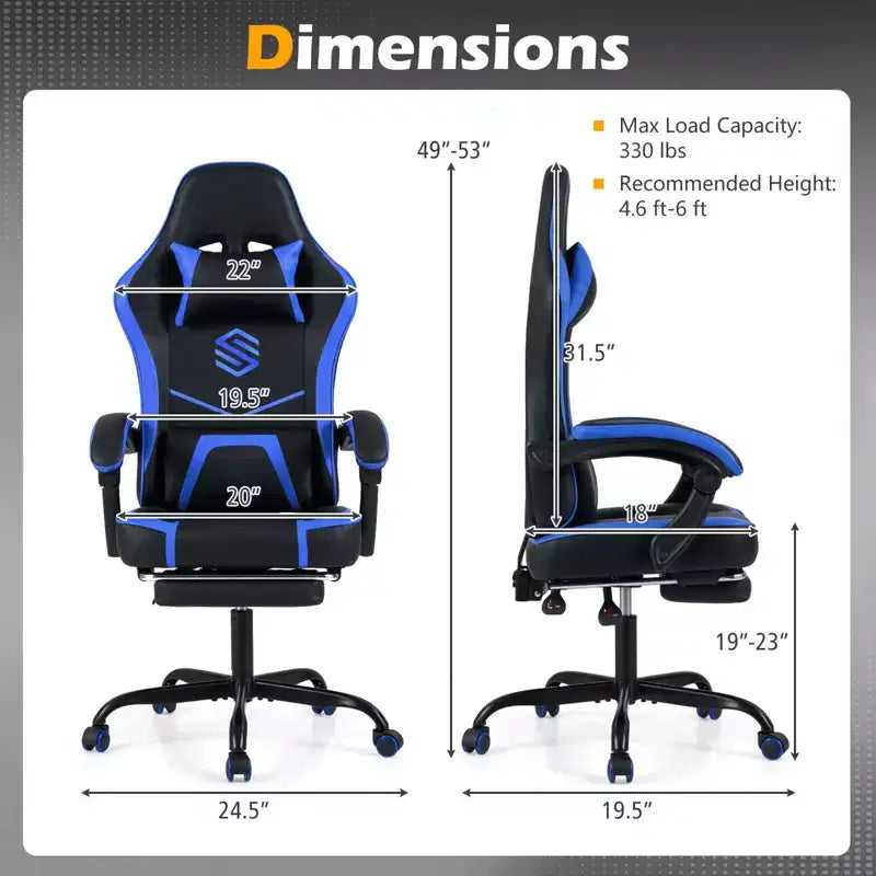 Costway Gaming Chair with Headrest, Lumbar Support, Linkage Armrests, Reclining Backrest Black & White/Navy Blue & Black