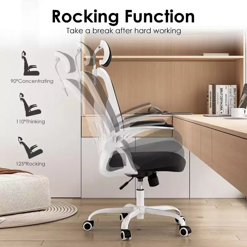 Chaise de bureau ergonomique - Pivotante, dossier en maille, support lombaire réglable, accoudoirs relevables, appuie-tête, 158 kg