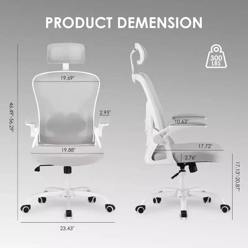 Chaise de bureau ergonomique - Pivotante, dossier en maille, support lombaire réglable, accoudoirs relevables, appuie-tête, 158 kg