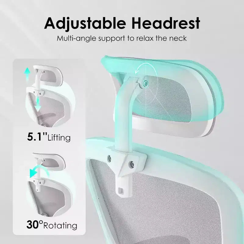 Chaise de bureau ergonomique - Pivotante, dossier en maille, support lombaire réglable, accoudoirs relevables, appuie-tête, 158 kg