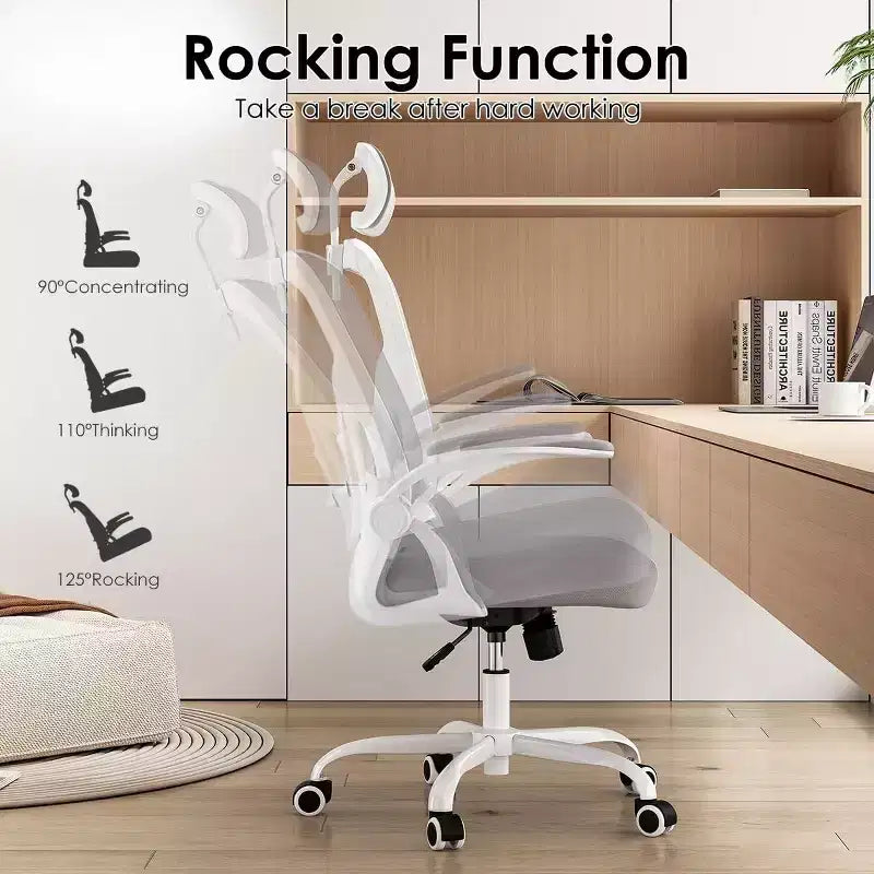 Chaise de bureau ergonomique - Pivotante, dossier en maille, support lombaire réglable, accoudoirs relevables, appuie-tête, 158 kg