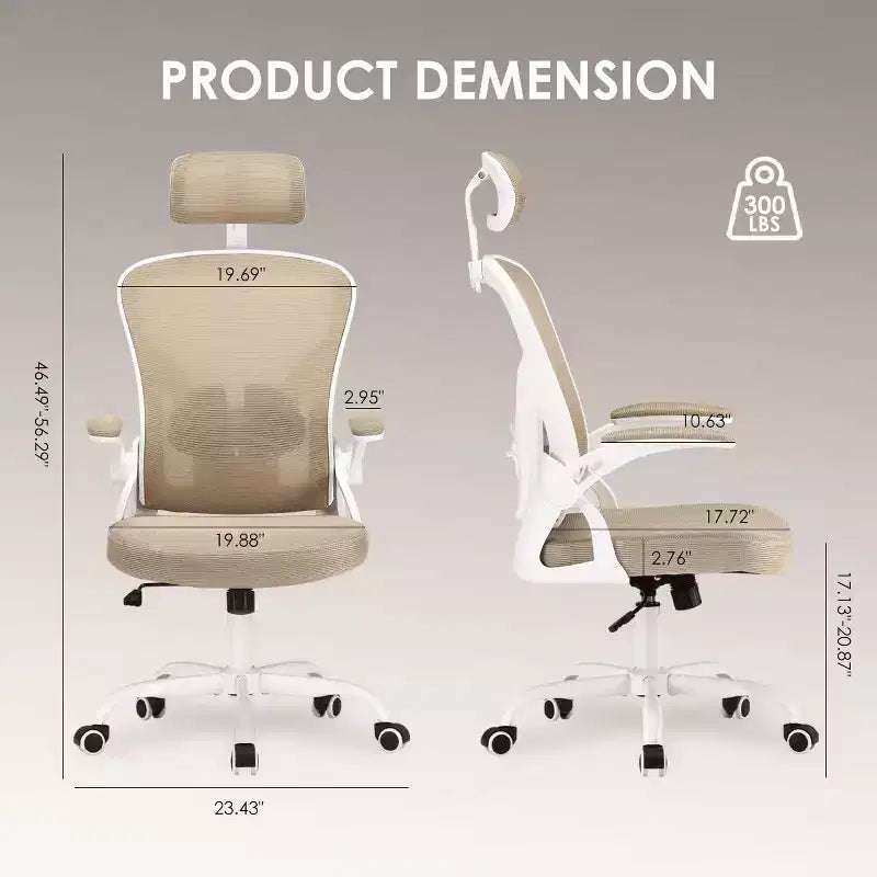 Chaise de bureau ergonomique - Pivotante, dossier en maille, support lombaire réglable, accoudoirs relevables, appuie-tête, 158 kg