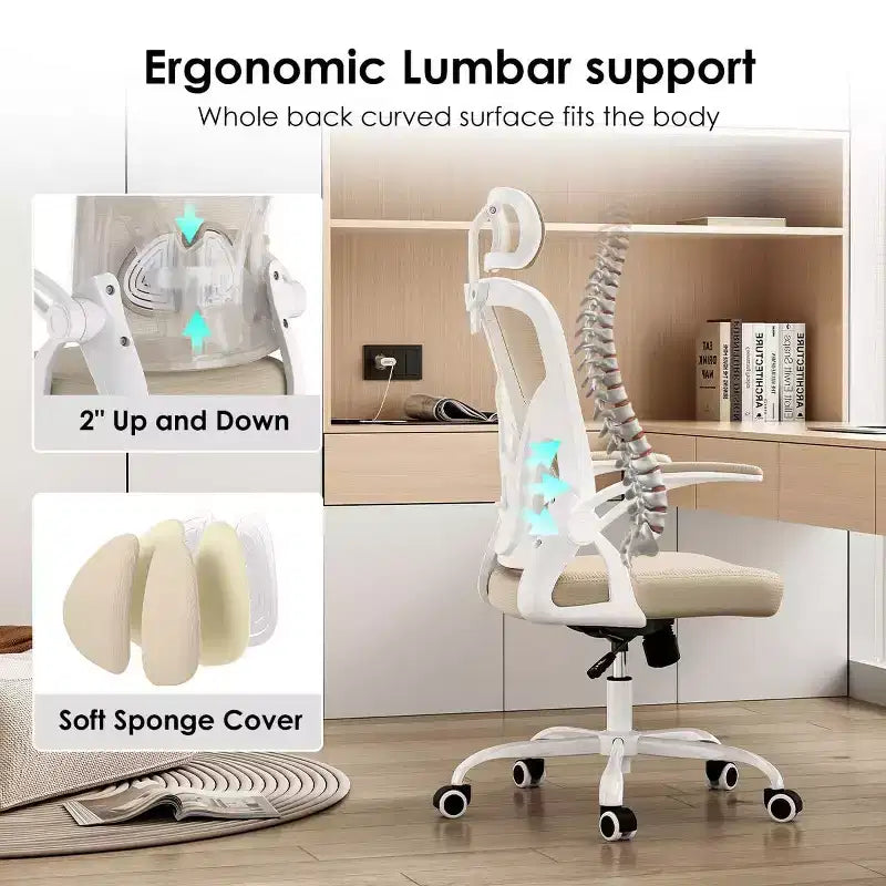 Chaise de bureau ergonomique - Pivotante, dossier en maille, support lombaire réglable, accoudoirs relevables, appuie-tête, 158 kg