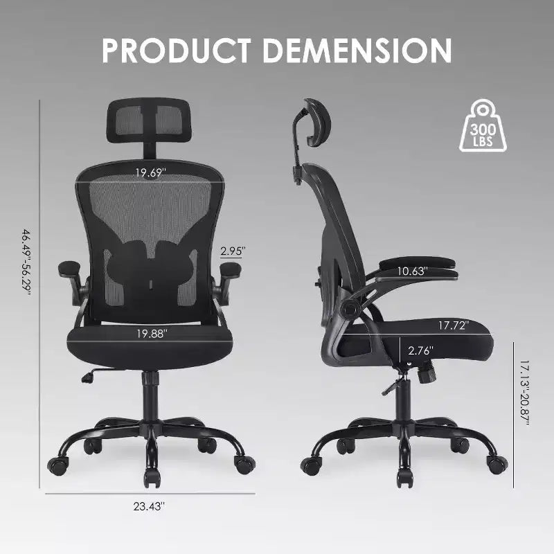 Chaise de bureau ergonomique - Pivotante, dossier en maille, support lombaire réglable, accoudoirs relevables, appuie-tête, 158 kg