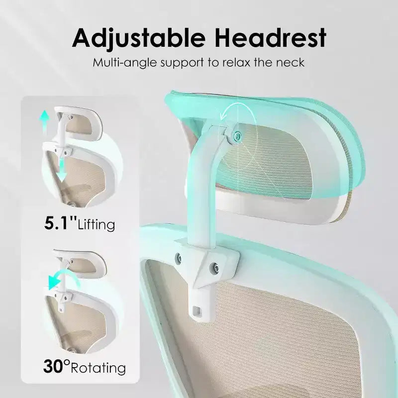 Chaise de bureau ergonomique - Pivotante, dossier en maille, support lombaire réglable, accoudoirs relevables, appuie-tête, 158 kg