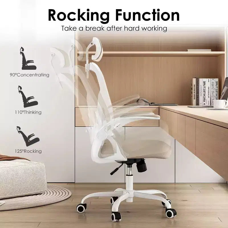Chaise de bureau ergonomique - Pivotante, dossier en maille, support lombaire réglable, accoudoirs relevables, appuie-tête, 158 kg