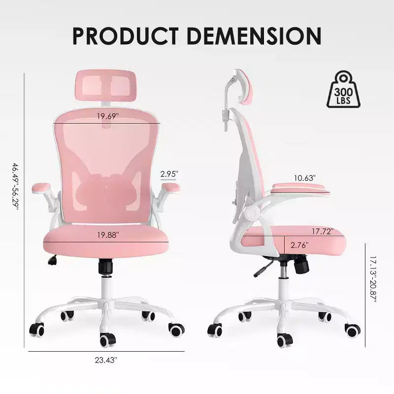 Chaise de bureau ergonomique - Pivotante, dossier en maille, support lombaire réglable, accoudoirs relevables, appuie-tête, 158 kg