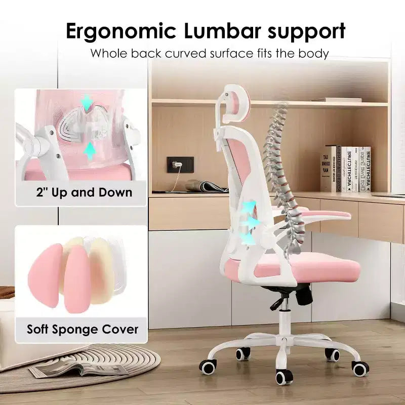 Chaise de bureau ergonomique - Pivotante, dossier en maille, support lombaire réglable, accoudoirs relevables, appuie-tête, 158 kg