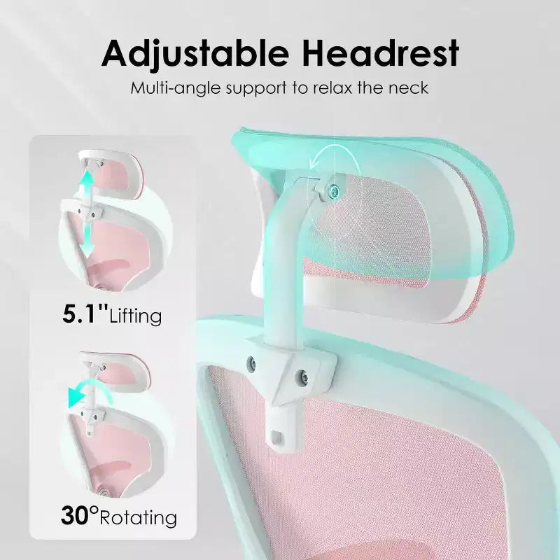 Chaise de bureau ergonomique - Pivotante, dossier en maille, support lombaire réglable, accoudoirs relevables, appuie-tête, 158 kg