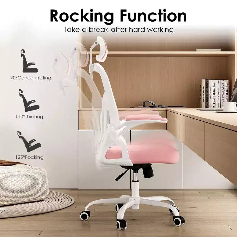 Chaise de bureau ergonomique - Pivotante, dossier en maille, support lombaire réglable, accoudoirs relevables, appuie-tête, 158 kg