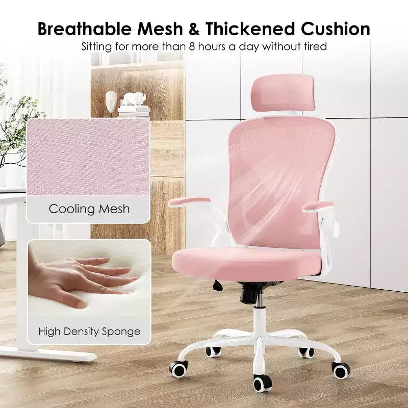 Chaise de bureau ergonomique - Pivotante, dossier en maille, support lombaire réglable, accoudoirs relevables, appuie-tête, 158 kg
