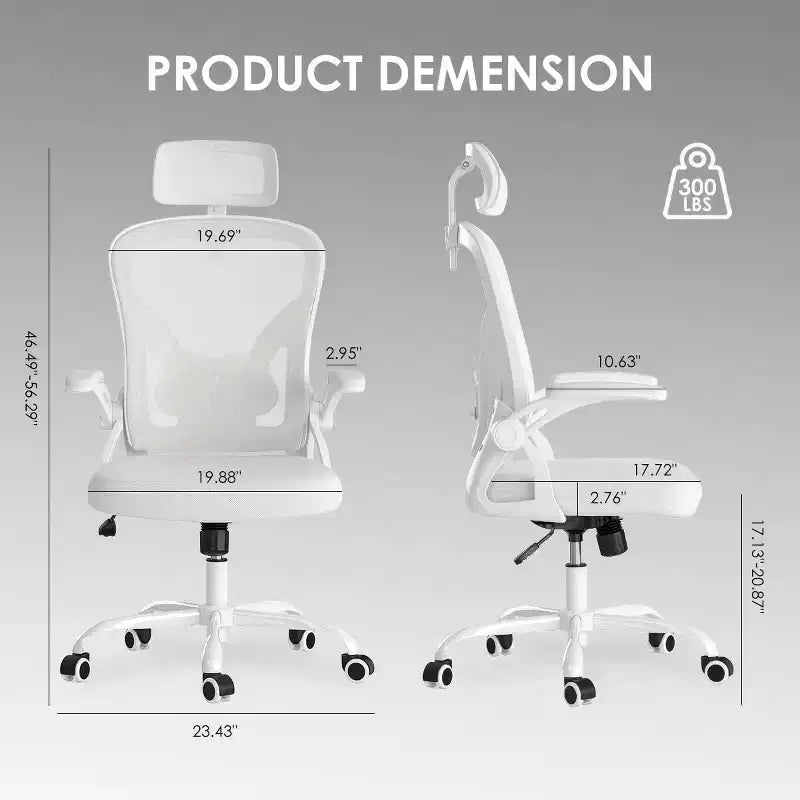 Chaise de bureau ergonomique - Pivotante, dossier en maille, support lombaire réglable, accoudoirs relevables, appuie-tête, 158 kg