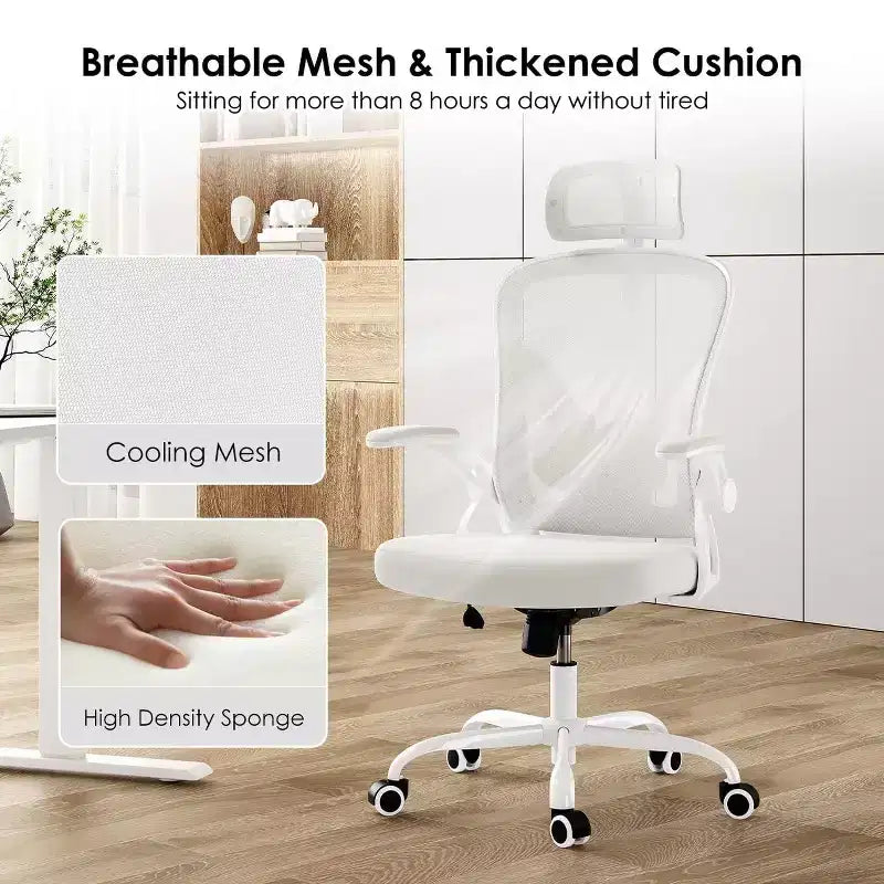 Chaise de bureau ergonomique - Pivotante, dossier en maille, support lombaire réglable, accoudoirs relevables, appuie-tête, 158 kg
