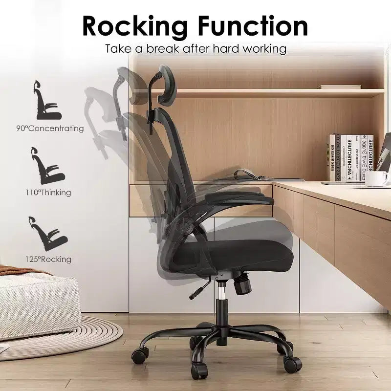 Chaise de bureau ergonomique - Pivotante, dossier en maille, support lombaire réglable, accoudoirs relevables, appuie-tête, 158 kg