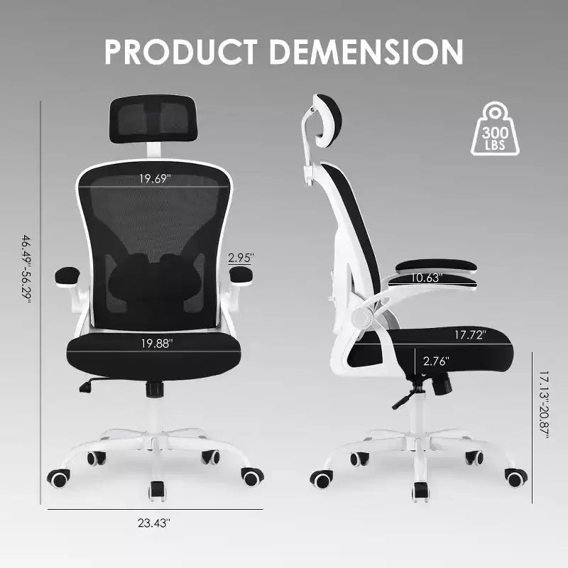 Chaise de bureau ergonomique - Pivotante, dossier en maille, support lombaire réglable, accoudoirs relevables, appuie-tête, 158 kg