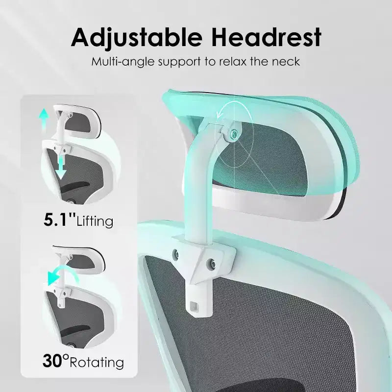 Chaise de bureau ergonomique - Pivotante, dossier en maille, support lombaire réglable, accoudoirs relevables, appuie-tête, 158 kg