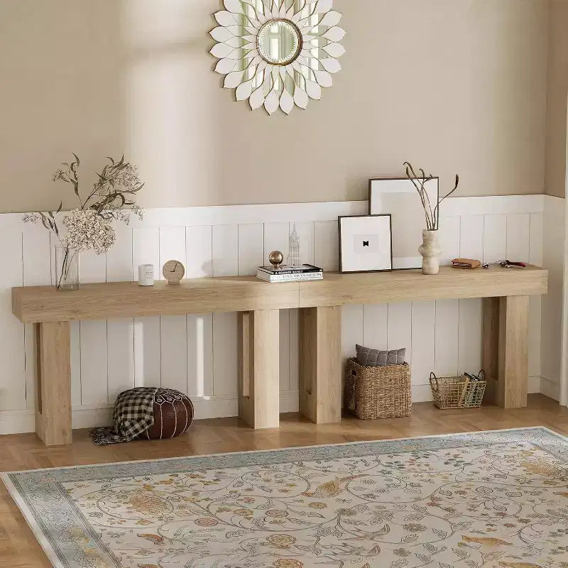 Table console rectangulaire en bois de ferme de 160 cm – Résistante à l'eau et aux rayures