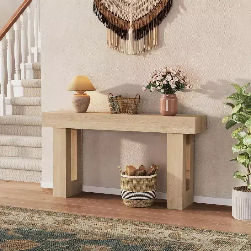 Table console rectangulaire en bois de ferme de 160 cm – Résistante à l'eau et aux rayures
