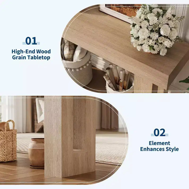 Table console rectangulaire en bois de ferme de 160 cm – Résistante à l'eau et aux rayures