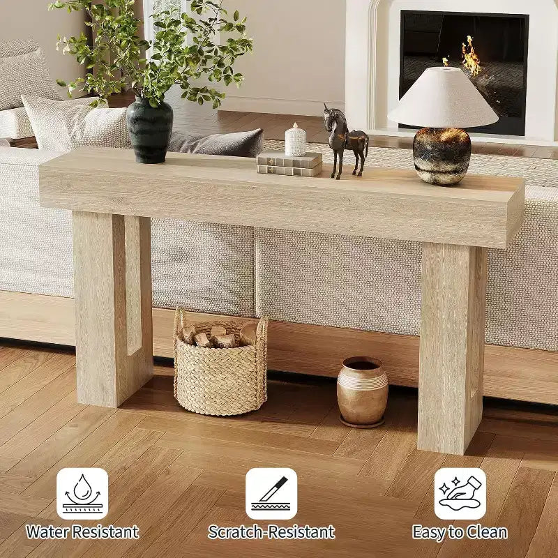 Table console rectangulaire en bois de ferme de 160 cm – Résistante à l'eau et aux rayures