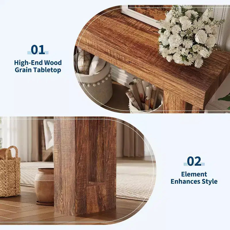 Table console rectangulaire en bois de ferme de 160 cm – Résistante à l'eau et aux rayures