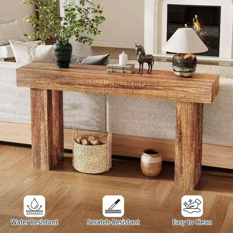 Table console rectangulaire en bois de ferme de 160 cm – Résistante à l'eau et aux rayures