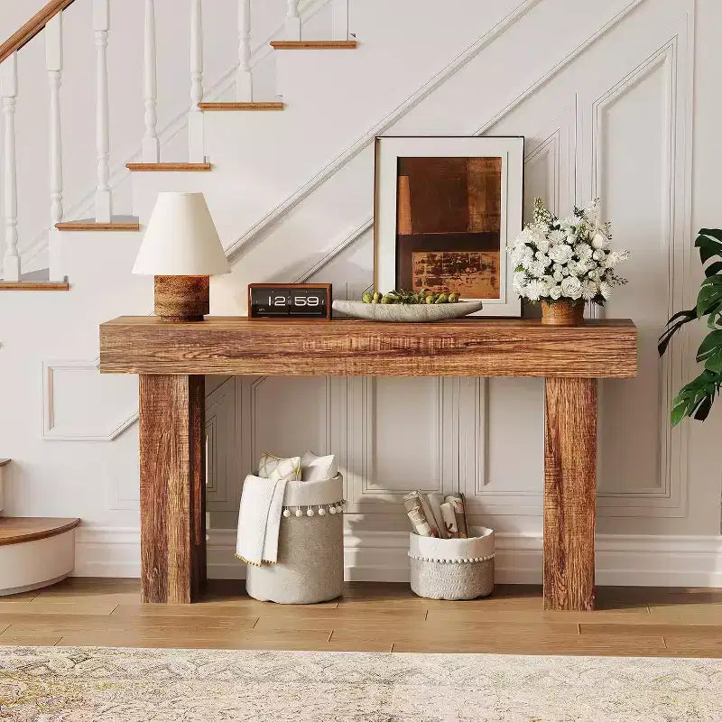 Table console rectangulaire en bois de ferme de 160 cm – Résistante à l'eau et aux rayures