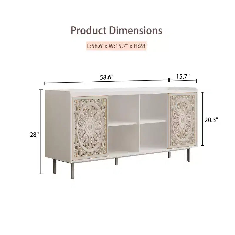 Buffet de cuisine style rétro - 2 portes coulissantes ajourées, 2 étagères, 149 cm