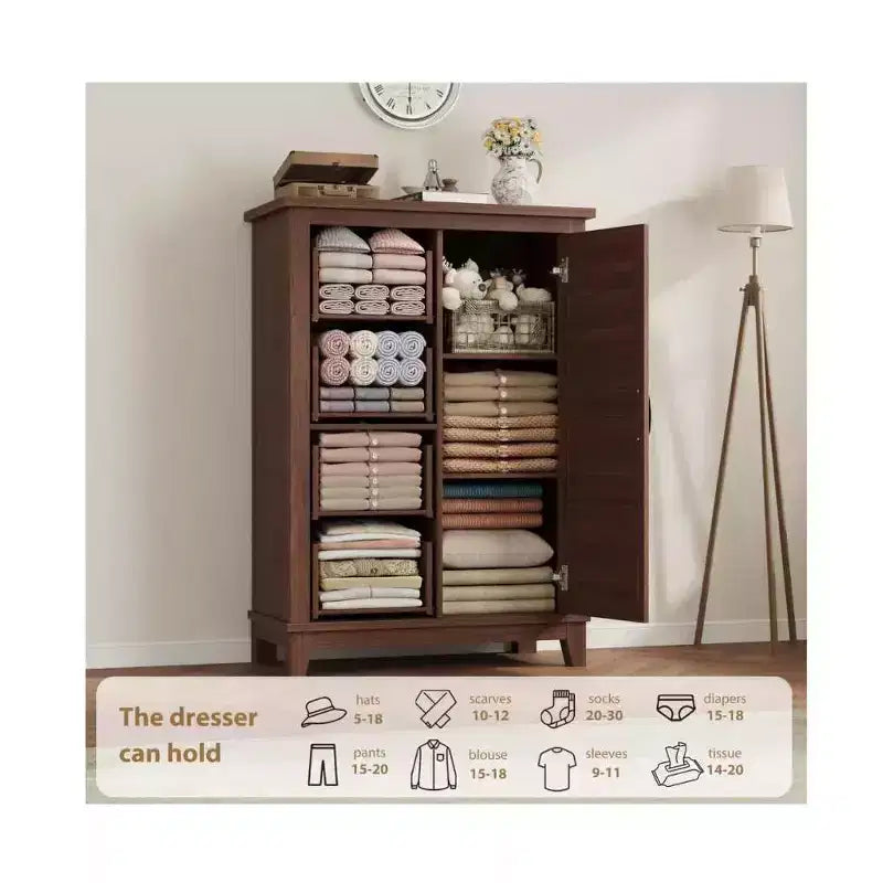 Commode de 116 cm avec 4 tiroirs et porte - Noyer, Meuble de rangement de chambre indépendant
