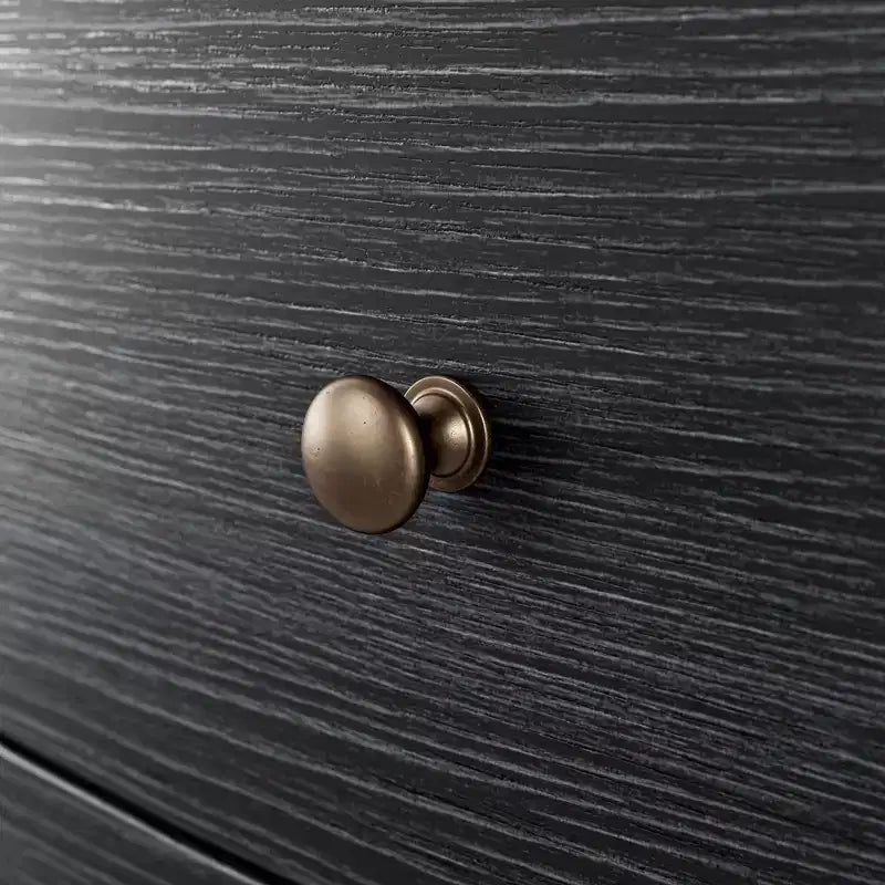 Commode vintage à façade incurvée avec 8 tiroirs - Noir/Chêne clair, Poignées bronze, MDF